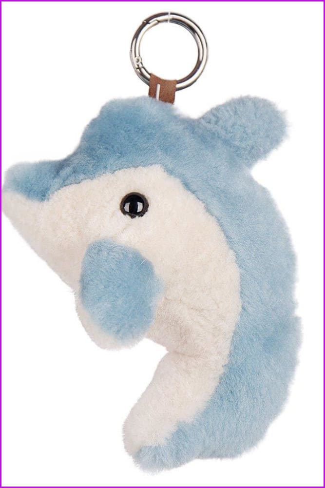 Wool Fur Pom Dolphin Doll Keychain - Furdela Wholesale