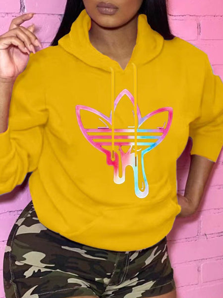 Plus Size Kangaroo Pocket Print Hoodie AR3085