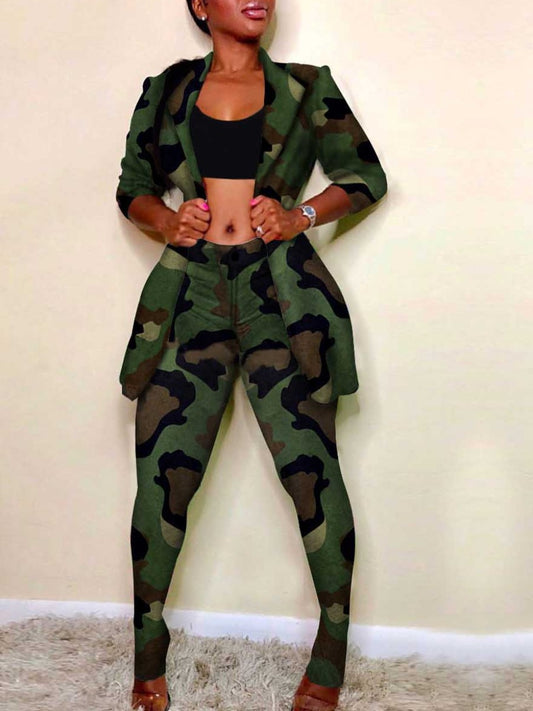 Camo Print Blazer Pants Set BO5086 Furdela