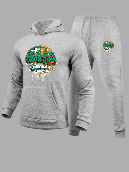 Men Letter Print Kangaroo Pocket Tracksuit Set F4108