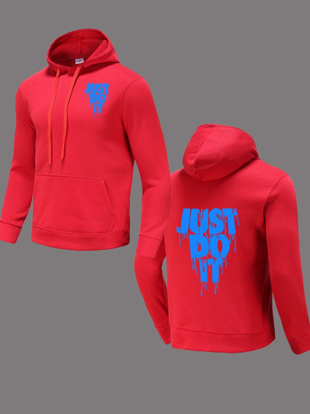 Just Do It Letter Print Kangaroo Pocket Print Hoodie AR501