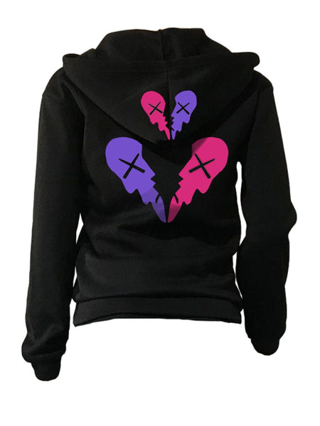 Hooded Collar Broken Heart Print Tracksuit Set AT9050
