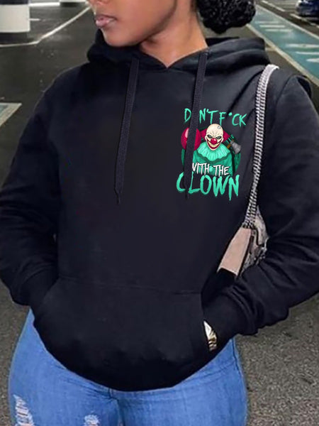 Plus Size Halloween Clown Letter Print Kangaroo Pocket Hoodie BO3055