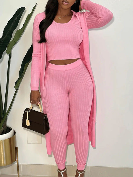 BASICS Rib Knit Cami Skinny Three Piece Pants Set BO5053 Furdela