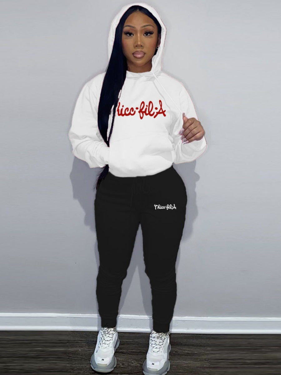 Plus Size Figure Letter Print Kangaroo Pocket Tracksuit Set AR50105