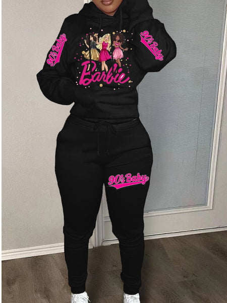 Plus Size Figure Letter Print Kangaroo Pocket Tracksuit Set AT804