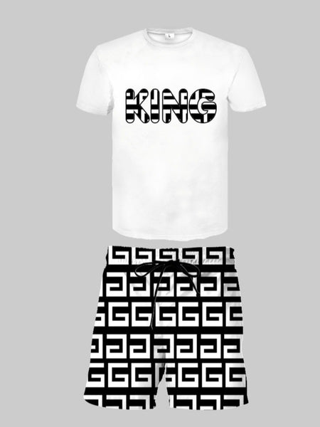 Men Geometric King Letter Print Shorts Set AR70113
