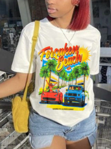 Gradient Palm Tree Letter Print T-shirt AR5036