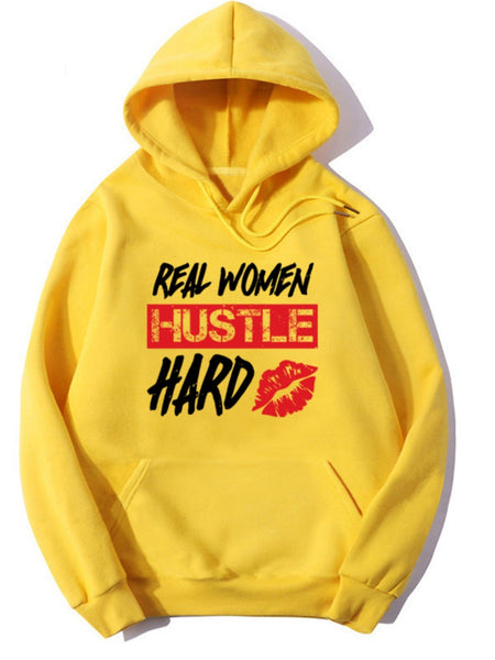 Plus Size Hustle Hard Lip Letter Print Kangaroo Pocket Tracksuit Set AR5015