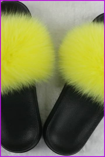 Yellow Fur Slides F725 - Furdela