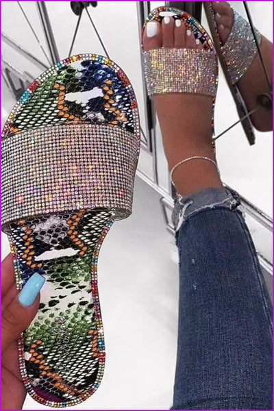 Yellow/Black/Hot Pink/Orange Crystal Slides Sandals F191 - Furdela