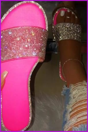 Yellow/Black/Hot Pink/Orange Crystal Slides Sandals F191 - Furdela