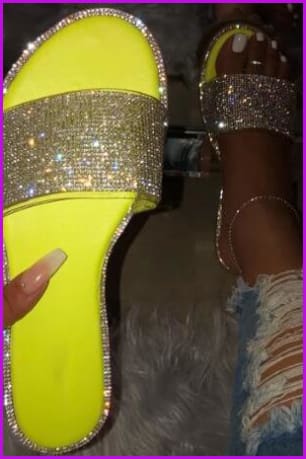 Yellow/Black/Hot Pink/Orange Crystal Slides Sandals F191 - Furdela