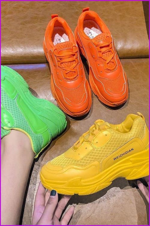 Yellow/Green/Orange Noen Women Sports Sneakers Shoes F171 - Furdela