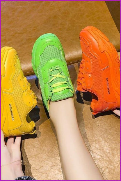 Yellow/Green/Orange Noen Women Sports Sneakers Shoes F171 - Furdela