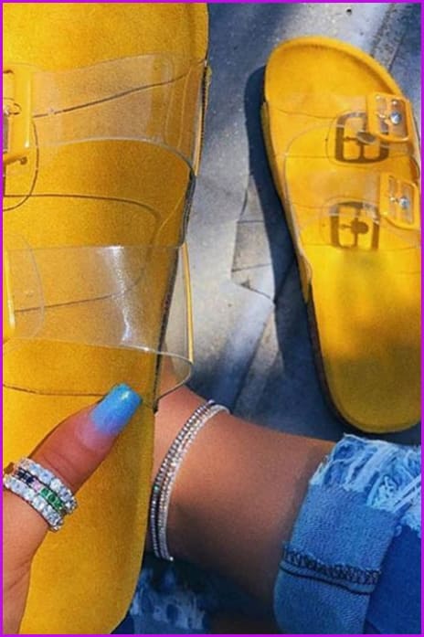 Yellow/Snake Pattern Transparent Slippers Sandles F142 - Furdela