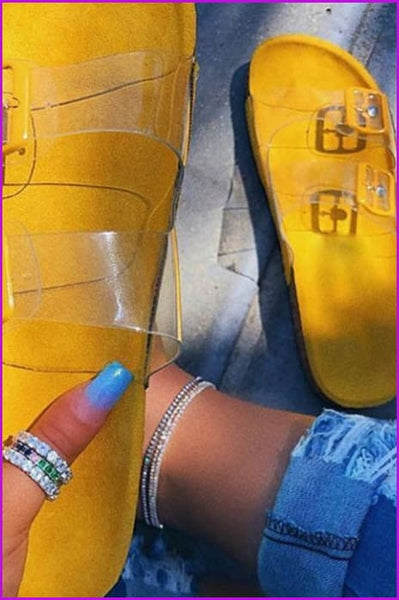 Yellow/Snake Pattern Transparent Slippers Sandles F142 - Furdela