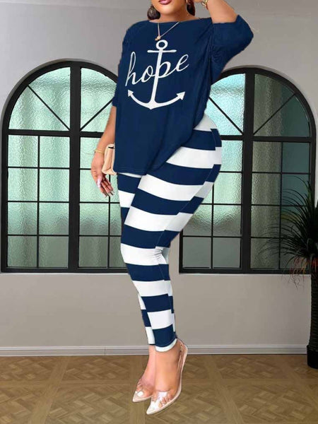 Plus Size Faith Letter Print Back Knot Pants Set BO50121 Furdela