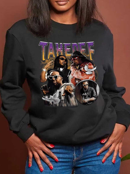 Plus Size Dropped Shoulder Figure Letter Print Sweatshirt AT901