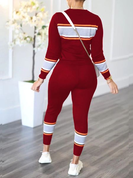 Plus Size Striped Patchwork Skinny Pants Set BO3047