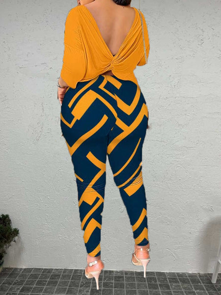 Plus Size Faith Letter Print Back Knot Pants Set BO50121 Furdela