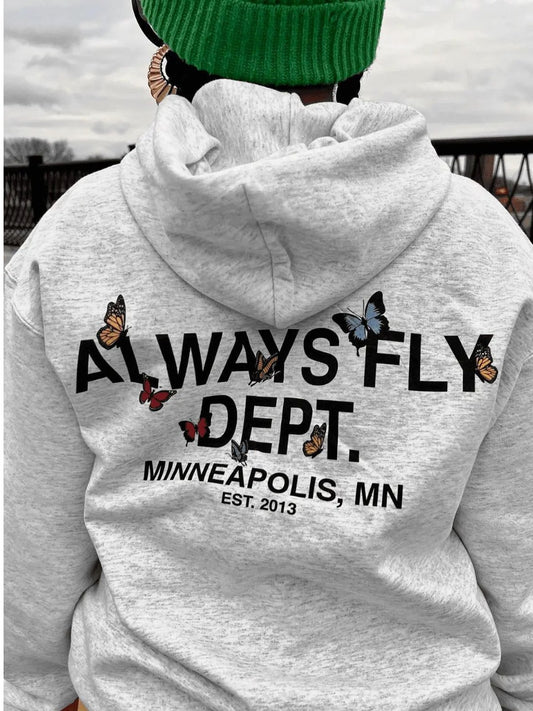 Butterfly Letter Print Kangaroo Pocket Hoodie AT904