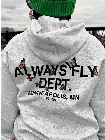 Butterfly Letter Print Kangaroo Pocket Hoodie AT904