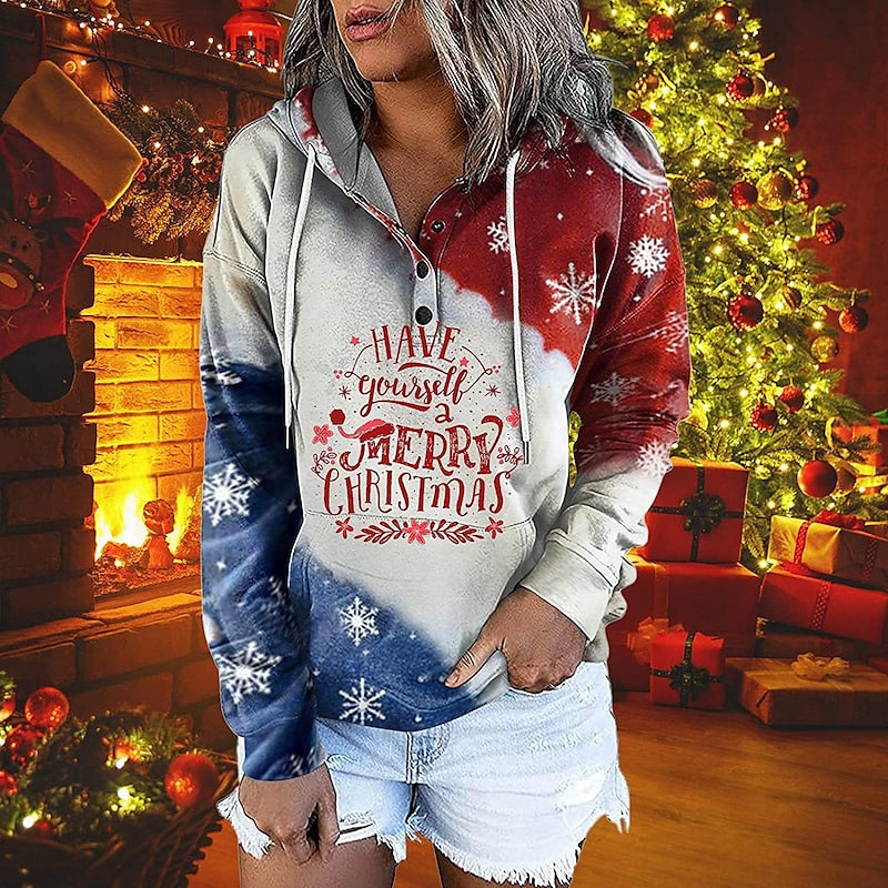 Women's Hoodie Sweatshirt Pullover Streetwear Christmas Front Pocket Print Green White Light Green Elk Christmas Tree Text Christmas Gifts Hooded Long Sleeve Cotton S M L XL XXL / 3D Print PC89