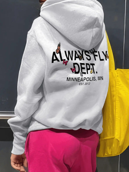 Butterfly Letter Print Kangaroo Pocket Hoodie AT904