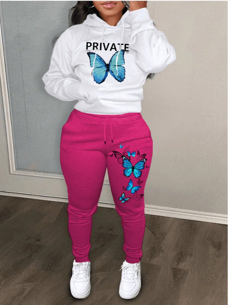 Butterfly Letter Print Kangaroo Pocket Tracksuit Set AR3037